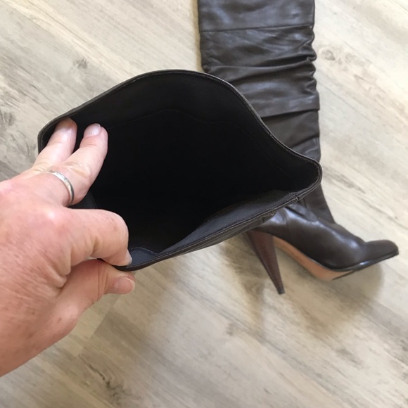 HOST PICK Charles David Dark Brown Slouchy Boots Heeled NWOT Gold Details Size 9 - Picture 2 of 5